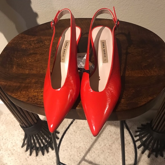 ZARA RED LEATHER SHOES WITH AMAZING HEEL SZ 7 & 11 - Picture 3 of 5